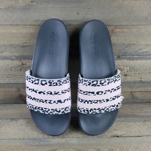 adidas Women's Adilette Comfort Slides Grey Pink Leopard
